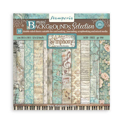 Stamperia Symphony Backgrounds 12” x 12” Paper Pad