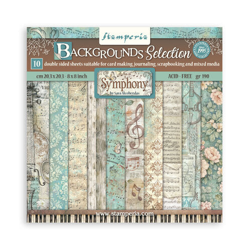 Stamperia Symphony Backgrounds 8” x 8” Paper Pad