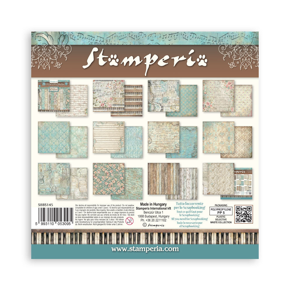 Stamperia Symphony Backgrounds 8” x 8” Paper Pad