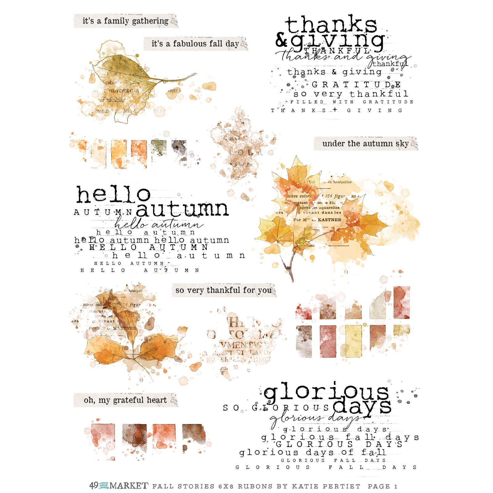 49 & Market Vintage Bits 6 x 8 Rub-On Transfers - Fall Stories