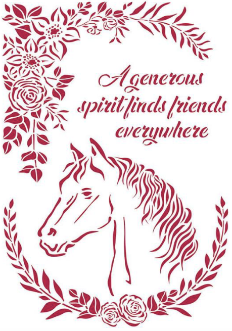 Stamperia Romantische paarden Paard met bloemen stencil G