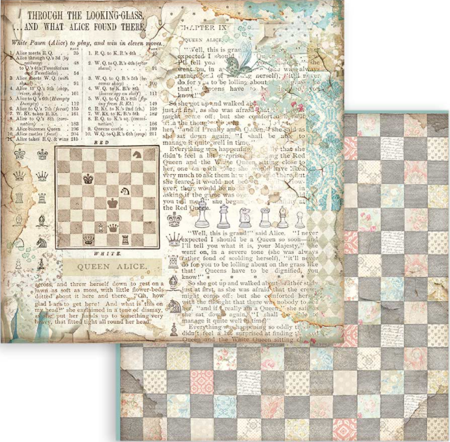 Stamperia Alice door het kijkglas 8x8 achtergronden selectie papierblok