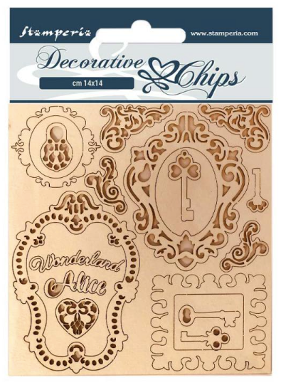 Stamperia decoratieve chips - Alice sleutels en frames
