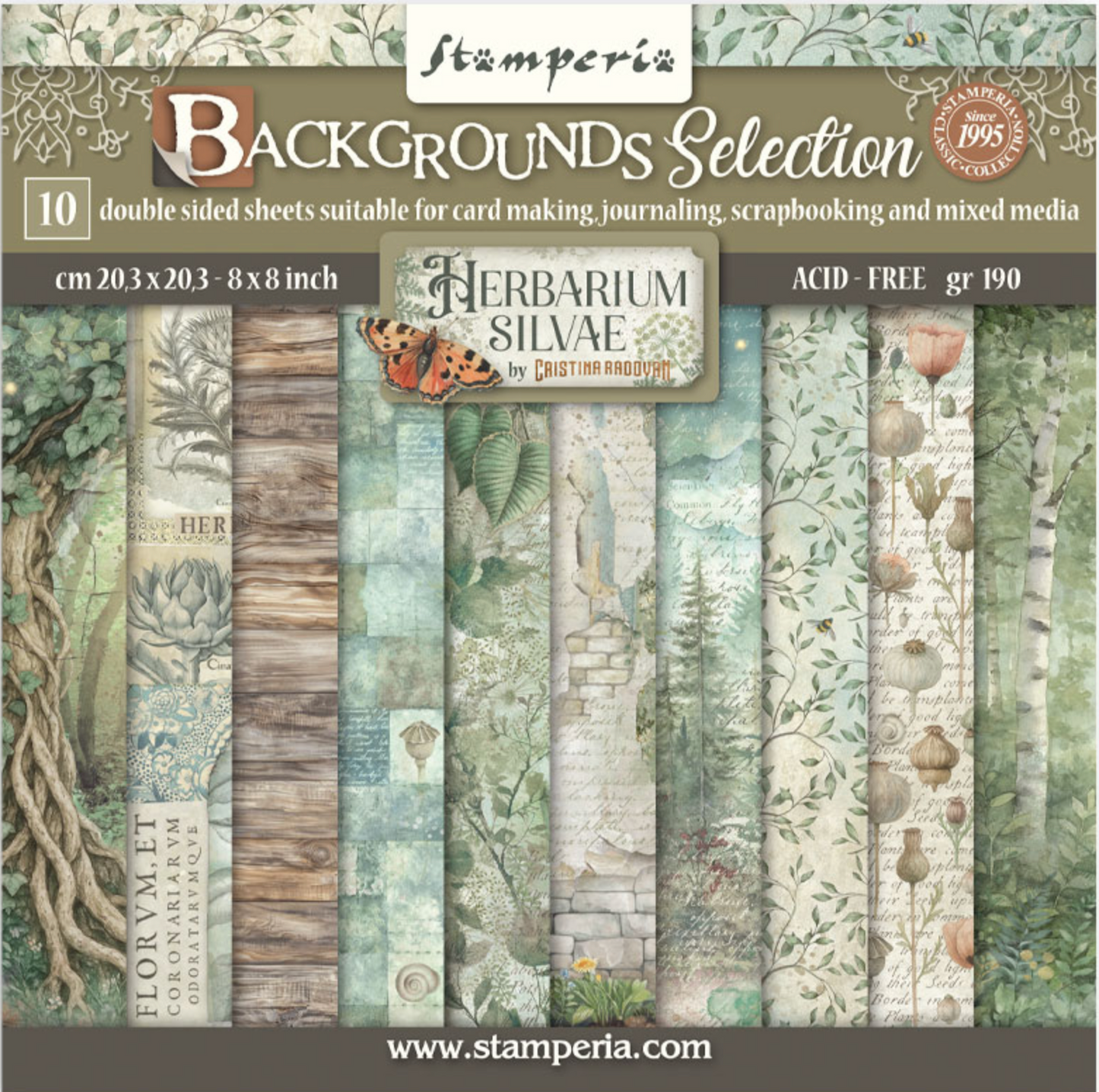 Stamperia Herbarium Silvae Backgrounds 8” x 8” Paper Pad