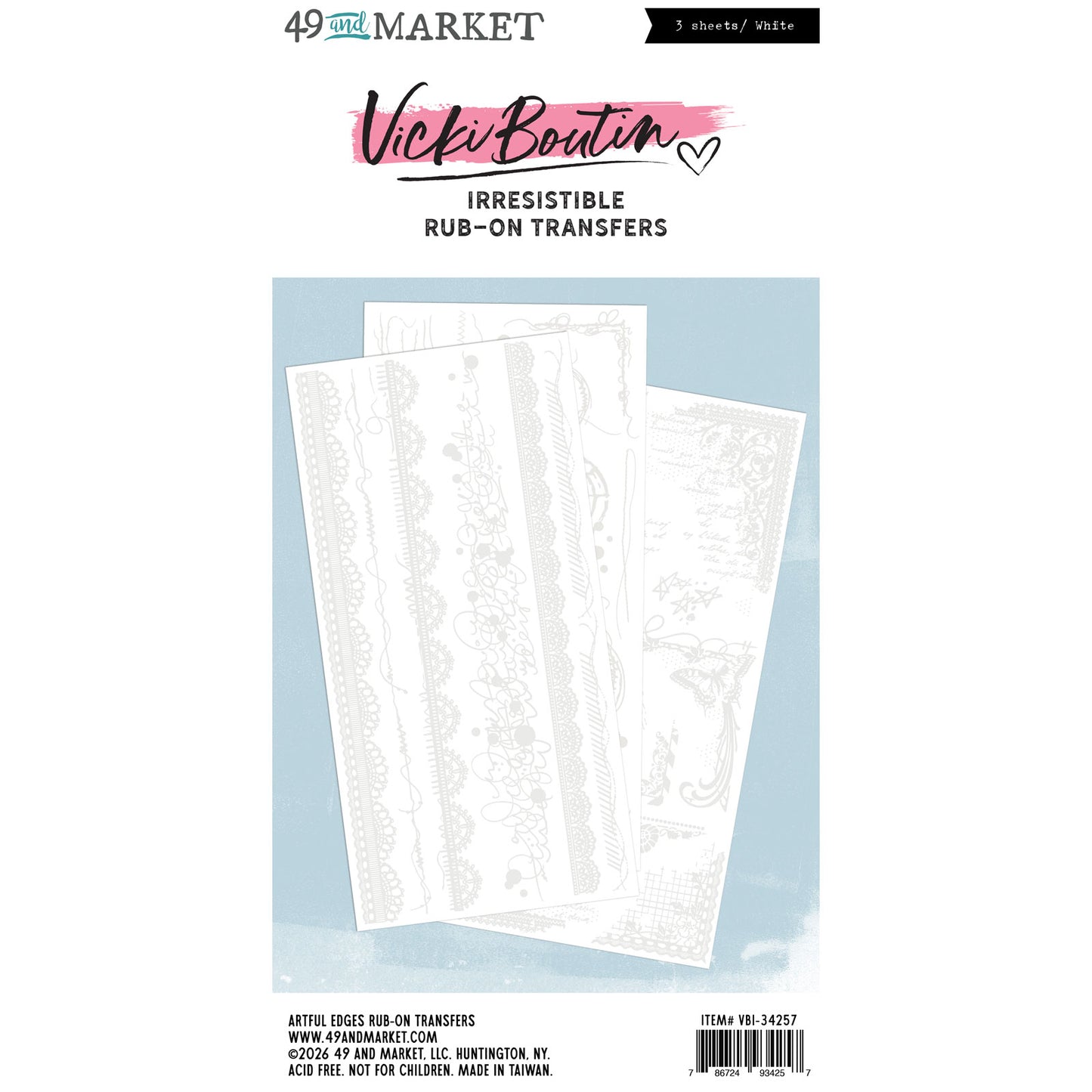 49 & Market Irresistible Artful Edges 6 x 12 Rub-On Transfer Set by Vicki Boutin