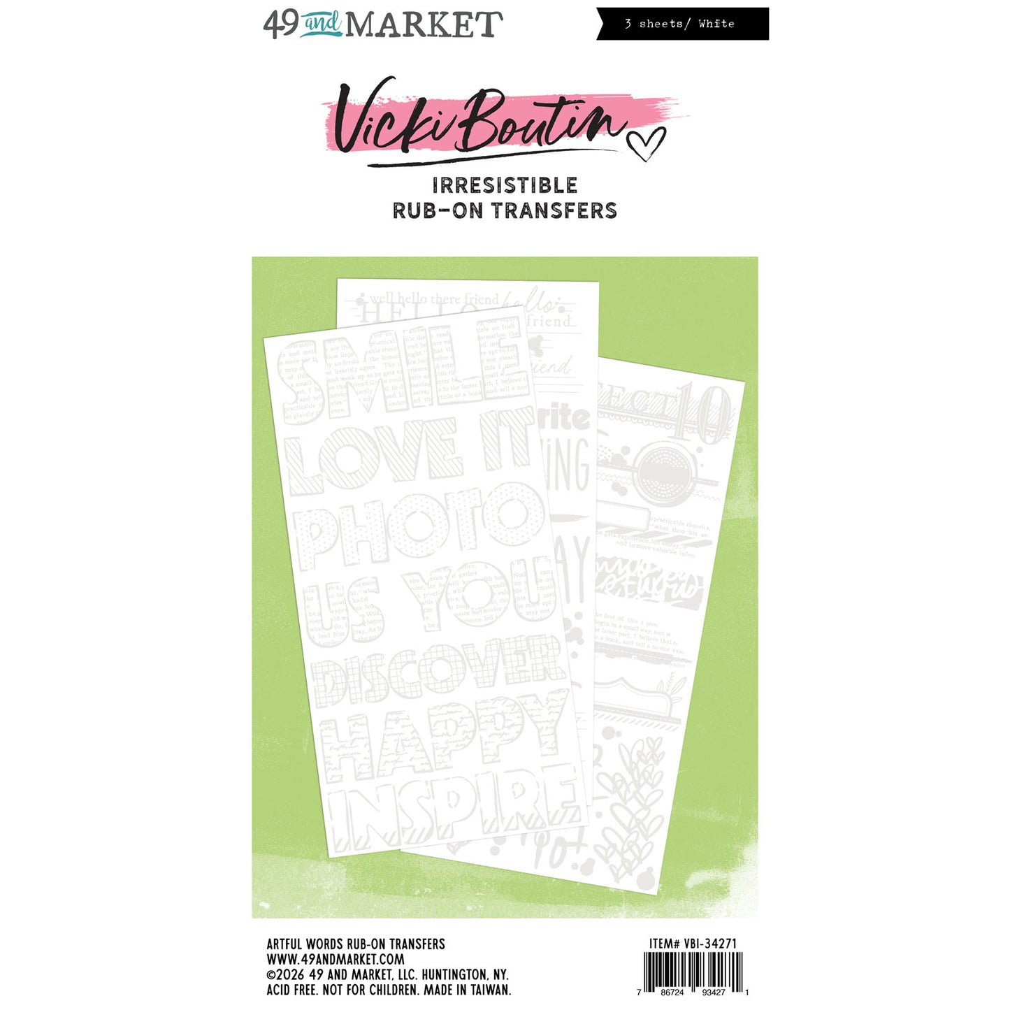 49 & Market Irresistible Artful Words 6 x 12 Rub-On Transfer Set by Vicki Boutin
