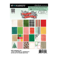 Packaging of a paper collection with various patterns and colors, featuring the Mistletoe & Memories brand.