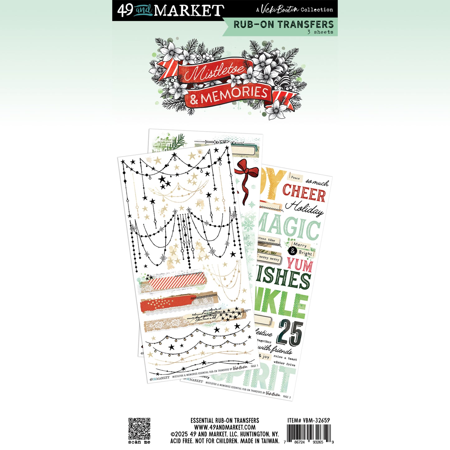 49 & Market Mistletoe and Memories Essential 6 x 12 Rub-On Transfer Set