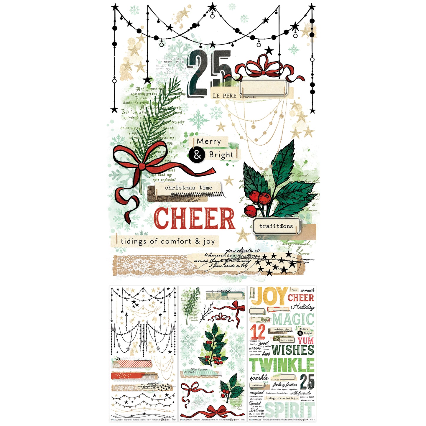 49 & Market Mistletoe and Memories Essential 6 x 12 Rub-On Transfer Set
