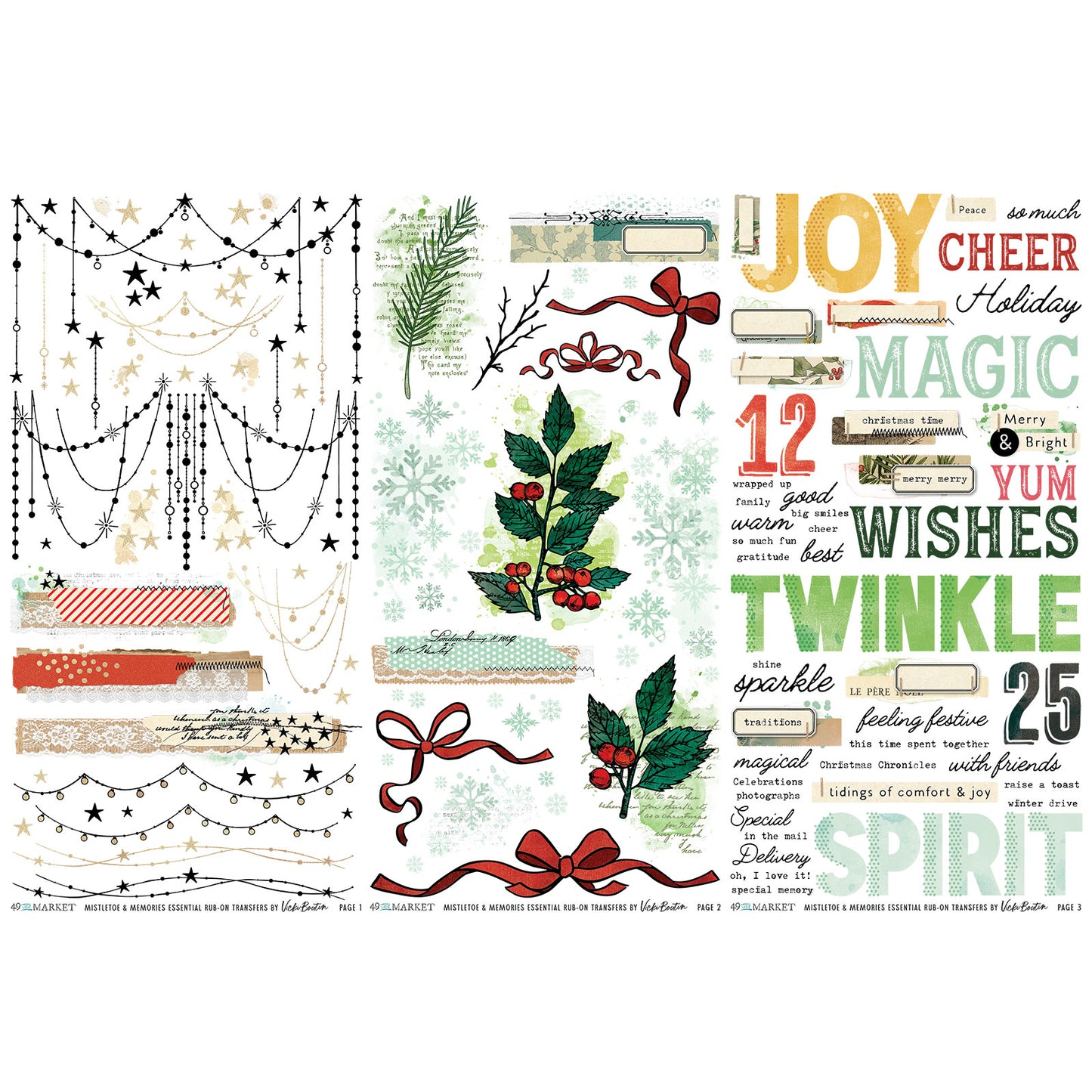 49 & Market Mistletoe and Memories Essential 6 x 12 Rub-On Transfer Set
