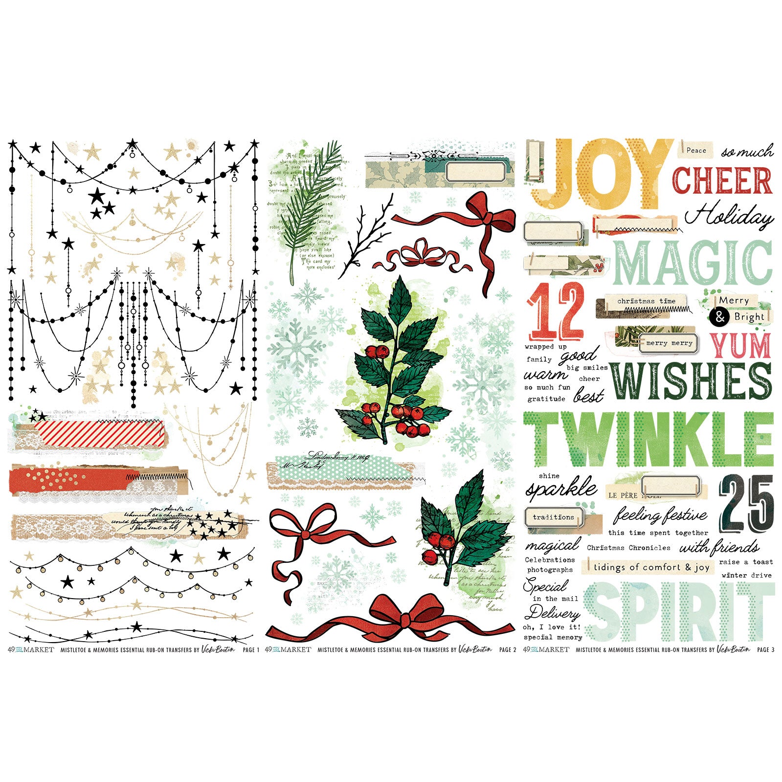 49 & Market Mistletoe and Memories Essential 6 x 12 Rub-On Transfer Set