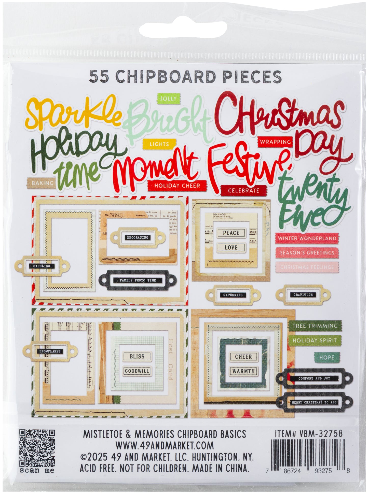 49 & Market Mistletoe and Memories Chipboard Basics