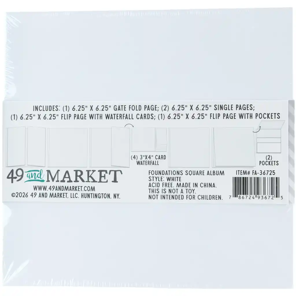 49 & Market Foundations Essential Square Album - White (w/pages)