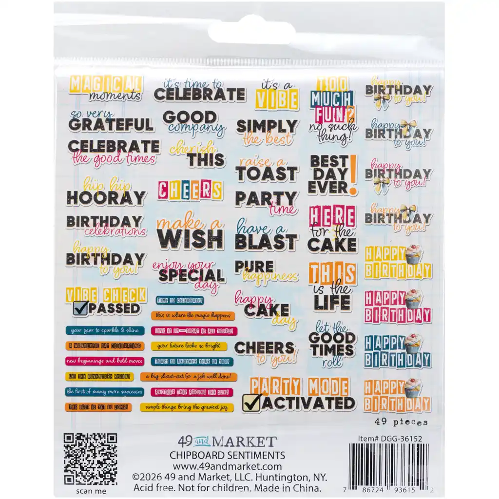 49 & Market Glimmer and Glee Chipboard Sentiments