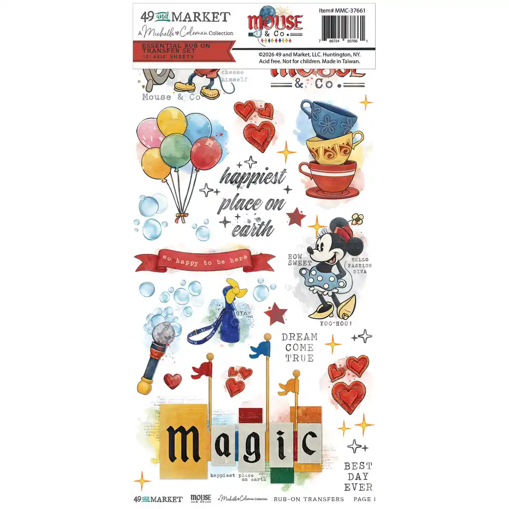 49 & Market Mouse & Co. 6 x 12 Essential Rub-on Transfer Set