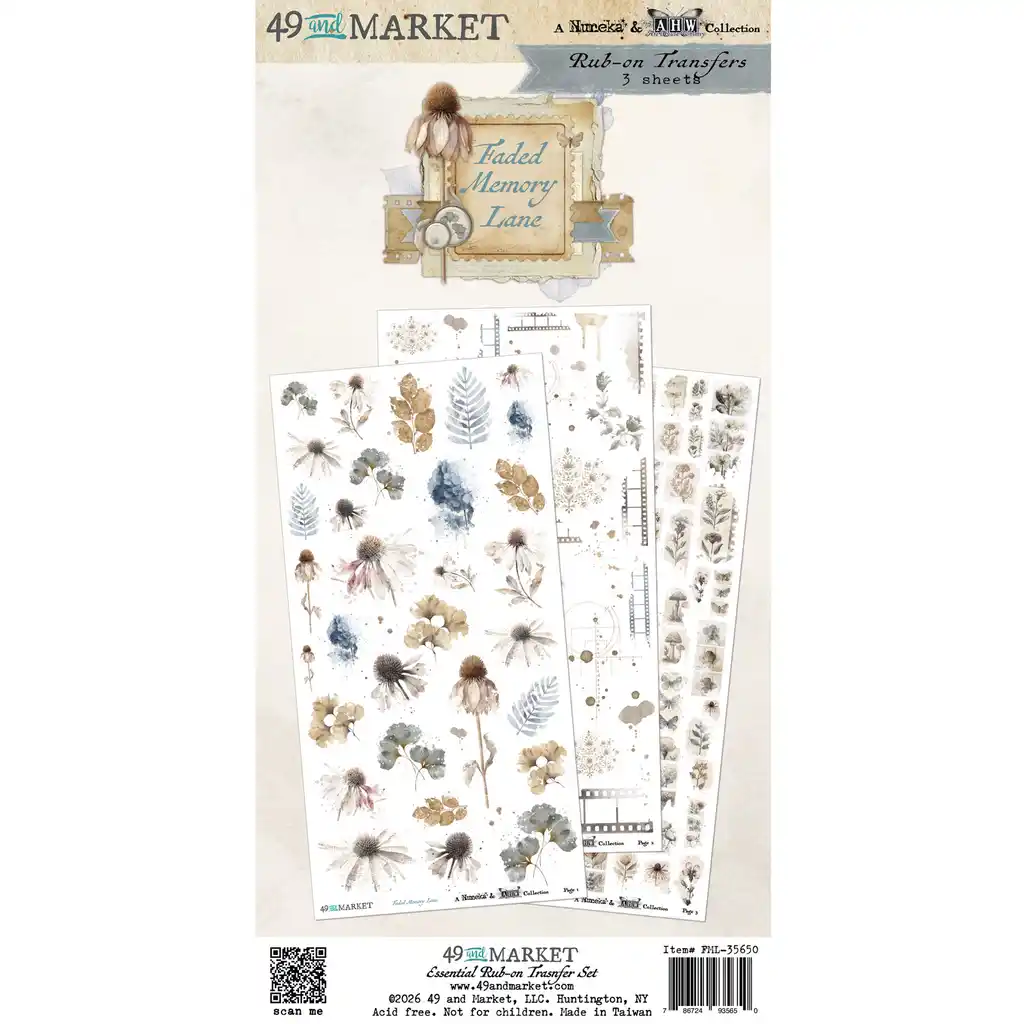 49 & Market Faded Memory Lane Essential 6 x 12 Rub-On Transfer Set