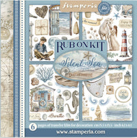 Rub on kit packaging with decorative design and text on a white background