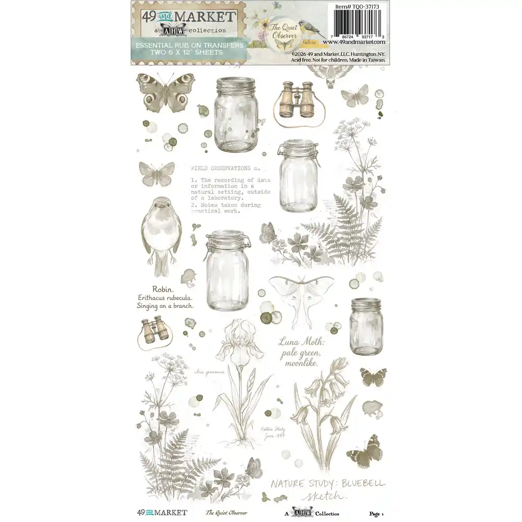 49 & Market The Quiet Observer 6 x 12 Essential Rub-on Transfer Set