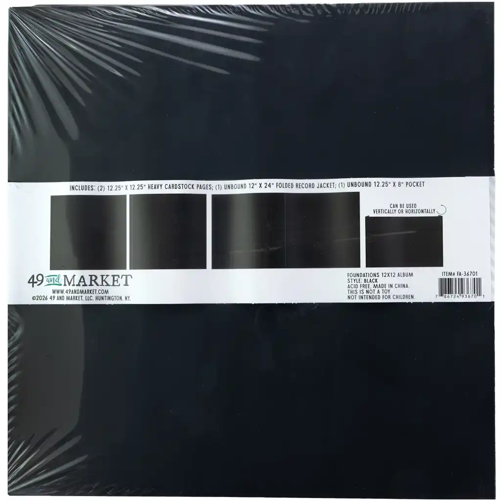 49 & Market Foundations Essential 12 x 12 Album - Black (w/pages)