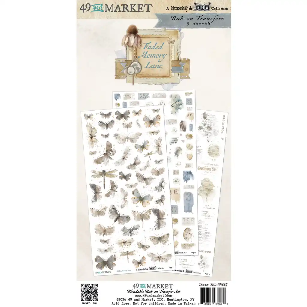 49 & Market Faded Memory Lane Blendable 6 x 12 Rub-On Transfer Set