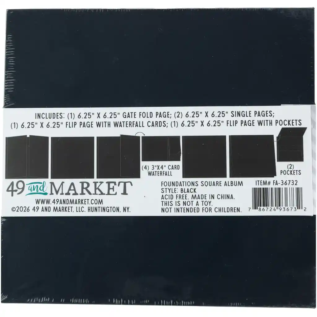 49 & Market Foundations Essential Square Album - Black (w/pages)